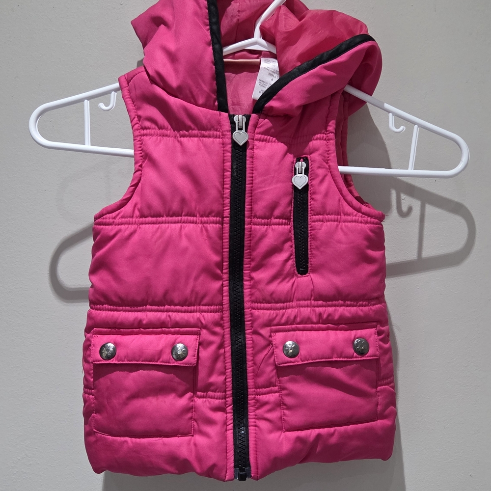 Pink Hooded Girls Puffer Vest